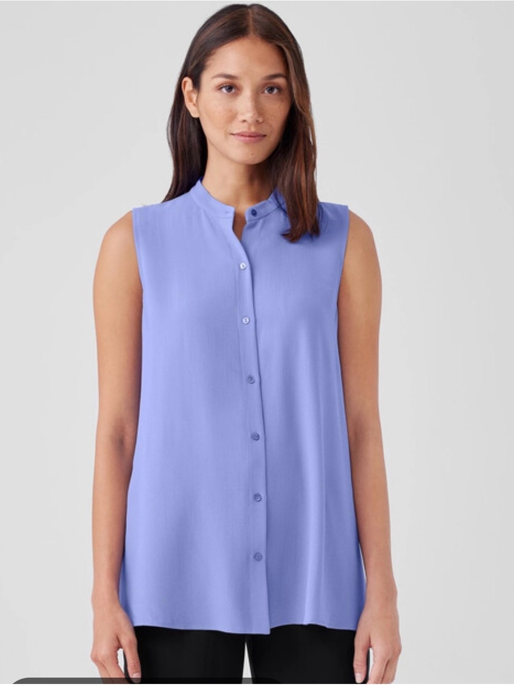 Eileen Fisher Silk Georgette Crepe Sleeveless Shirt in Periwinkle Blue